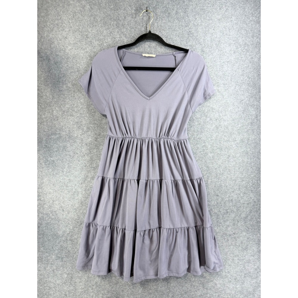 Entro Women Purple V-Neck Tiered Ruffle Mini Dress Short Sleeve Lavender Small